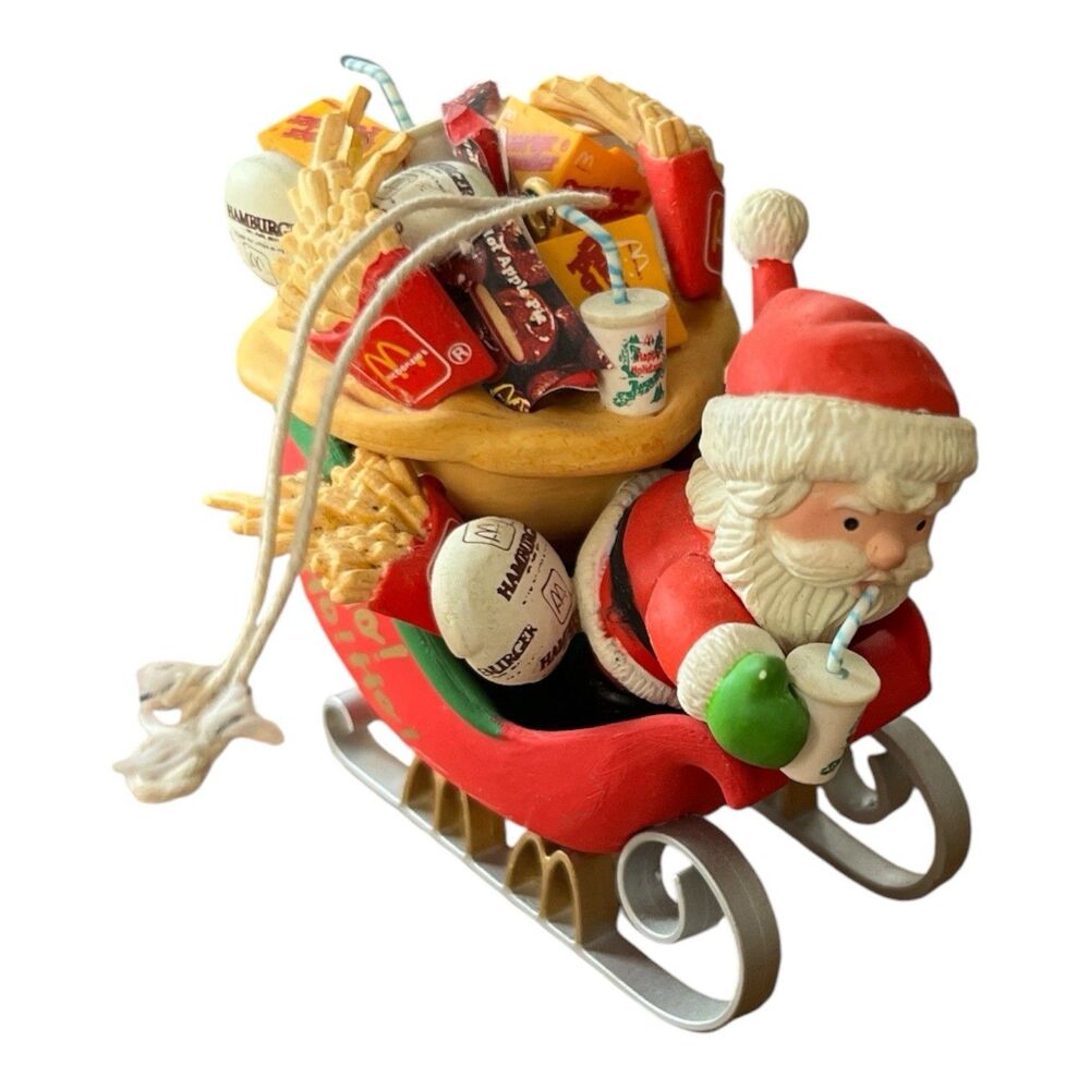 Enesco McDonalds Santa Claus Sleigh Christmas Ornament Mc Ho Ho Ho 1992 Food 3"